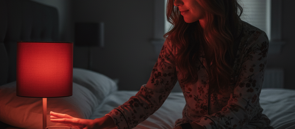 Mulher se preparando pra dormir com iluminação inteligente