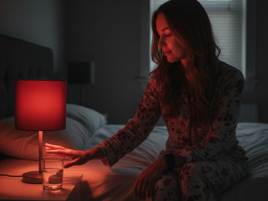 Mulher se preparando pra dormir com iluminação inteligente