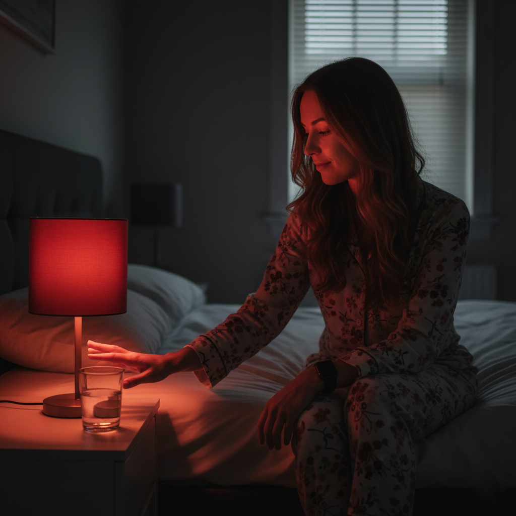 Mulher se preparando pra dormir com iluminação inteligente